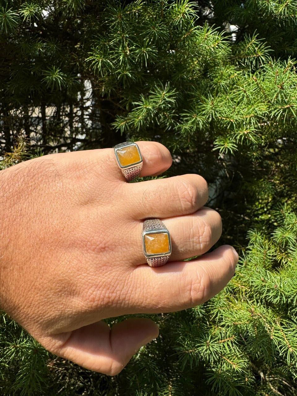 HarlemBling NYC Natural Canary Fate Ring - 925 Silver Oxidized - Genuine Yellow Sapphire Stone