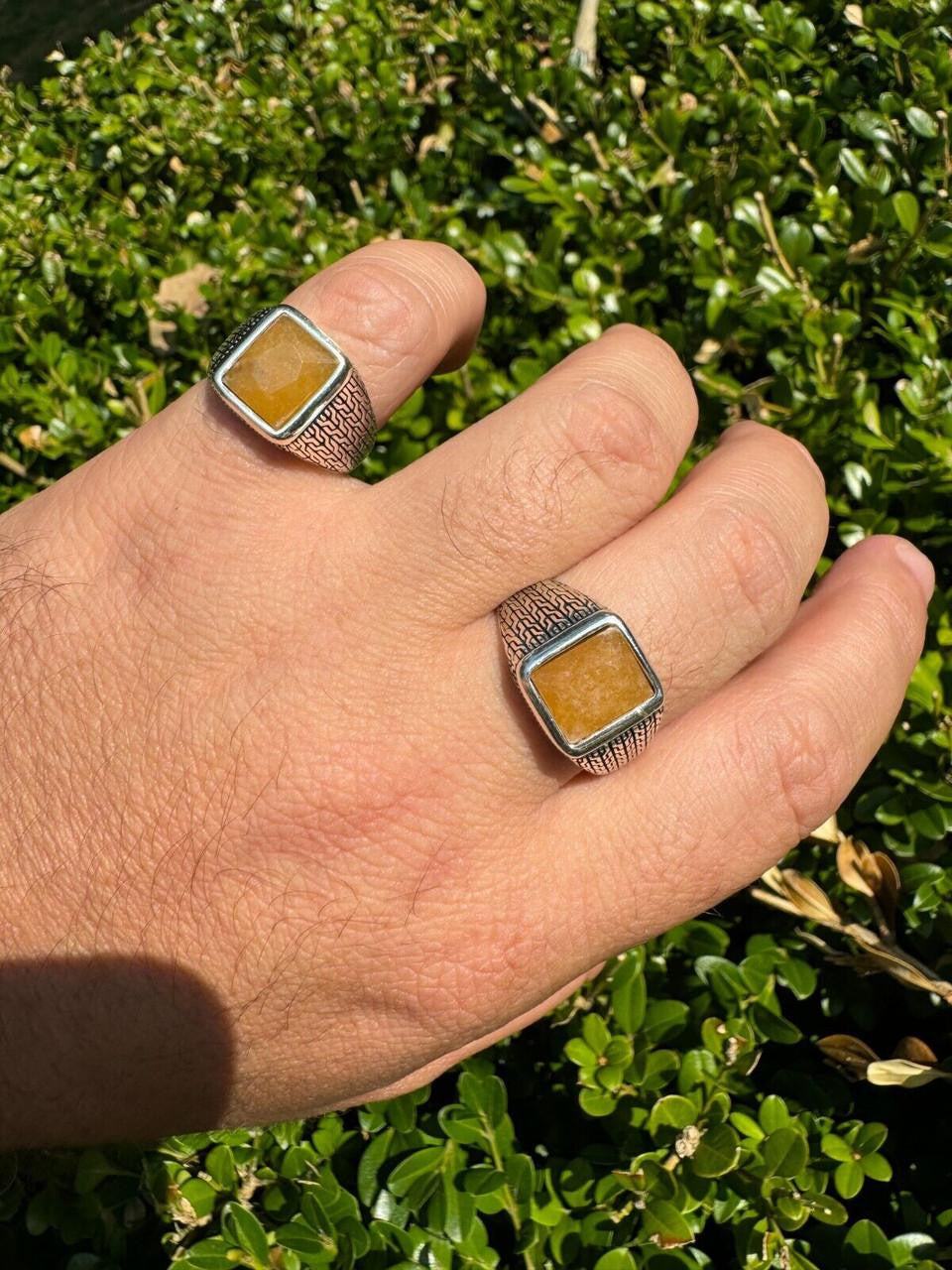 HarlemBling NYC Natural Canary Fate Ring - 925 Silver Oxidized - Genuine Yellow Sapphire Stone