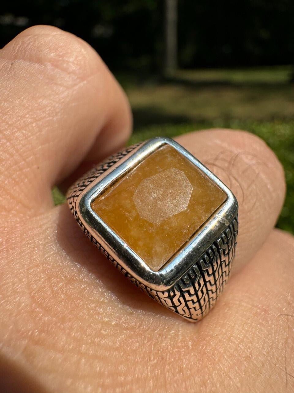 HarlemBling NYC Natural Canary Fate Ring - 925 Silver Oxidized - Genuine Yellow Sapphire Stone