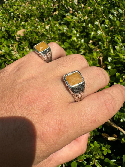 HarlemBling NYC Natural Canary Fate Ring - 925 Silver Oxidized - Genuine Yellow Sapphire Stone