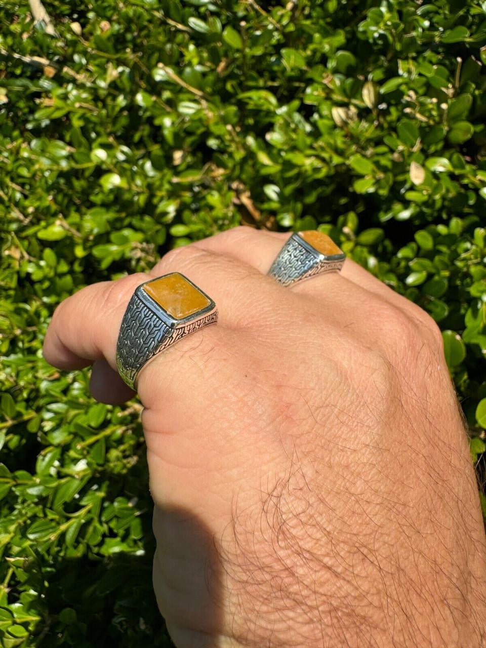 HarlemBling NYC Natural Canary Fate Ring - 925 Silver Oxidized - Genuine Yellow Sapphire Stone