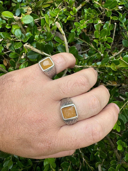 HarlemBling NYC Natural Canary Fate Ring - 925 Silver Oxidized - Genuine Yellow Sapphire Stone