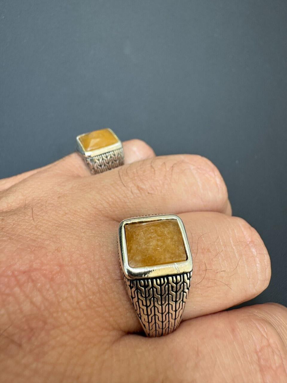 HarlemBling NYC Natural Canary Fate Ring - 925 Silver Oxidized - Genuine Yellow Sapphire Stone