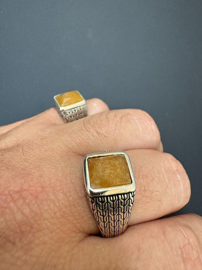 HarlemBling NYC Natural Canary Fate Ring - 925 Silver Oxidized - Genuine Yellow Sapphire Stone