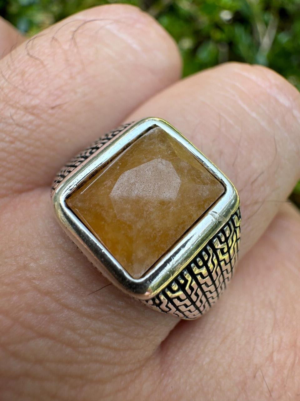 HarlemBling NYC Natural Canary Fate Ring - 925 Silver Oxidized - Genuine Yellow Sapphire Stone