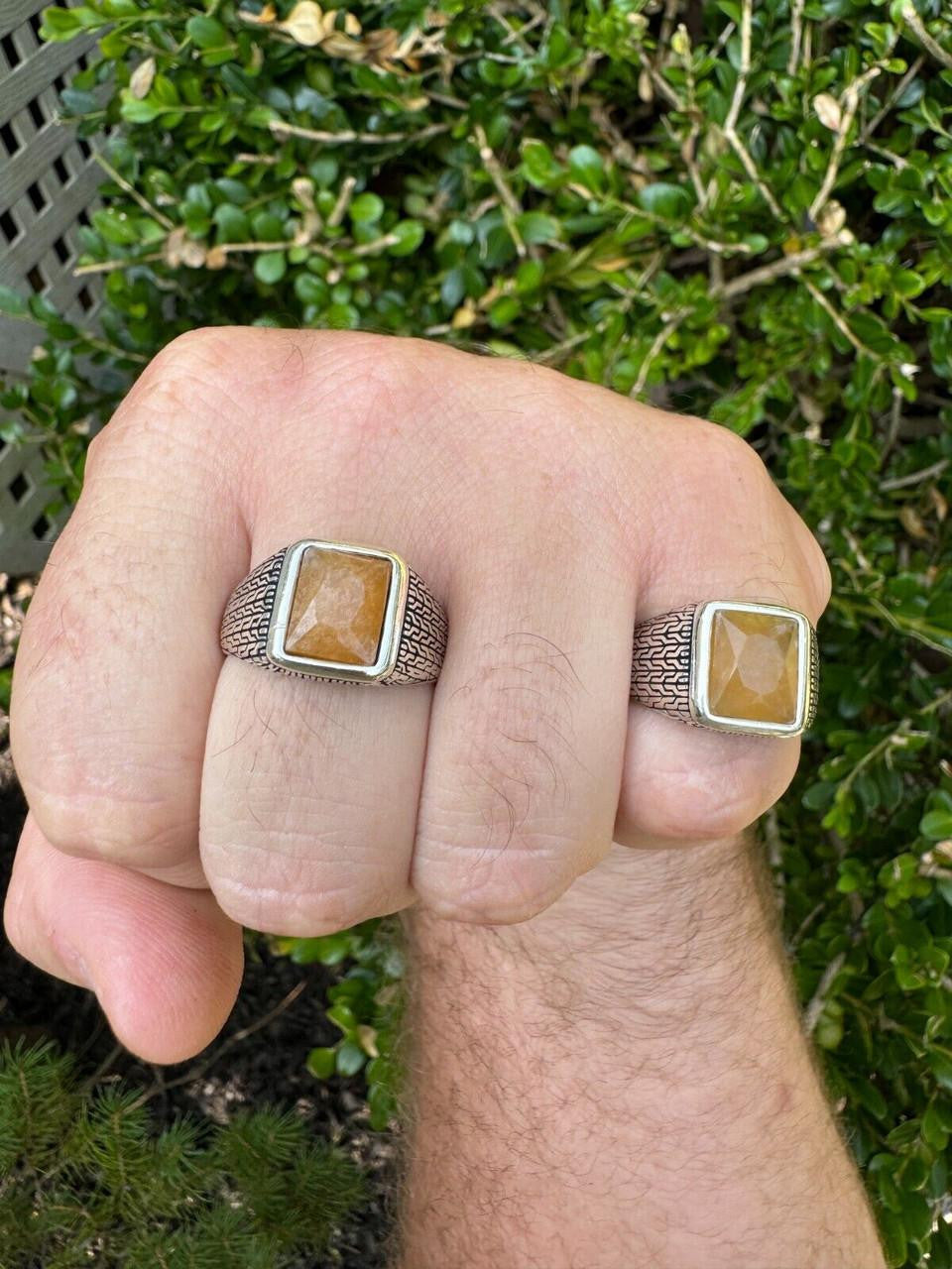 HarlemBling NYC Natural Canary Fate Ring - 925 Silver Oxidized - Genuine Yellow Sapphire Stone