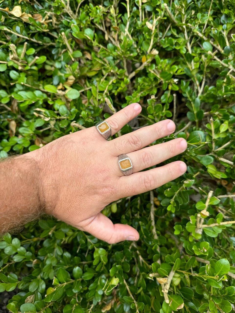 HarlemBling NYC Natural Canary Fate Ring - 925 Silver Oxidized - Genuine Yellow Sapphire Stone