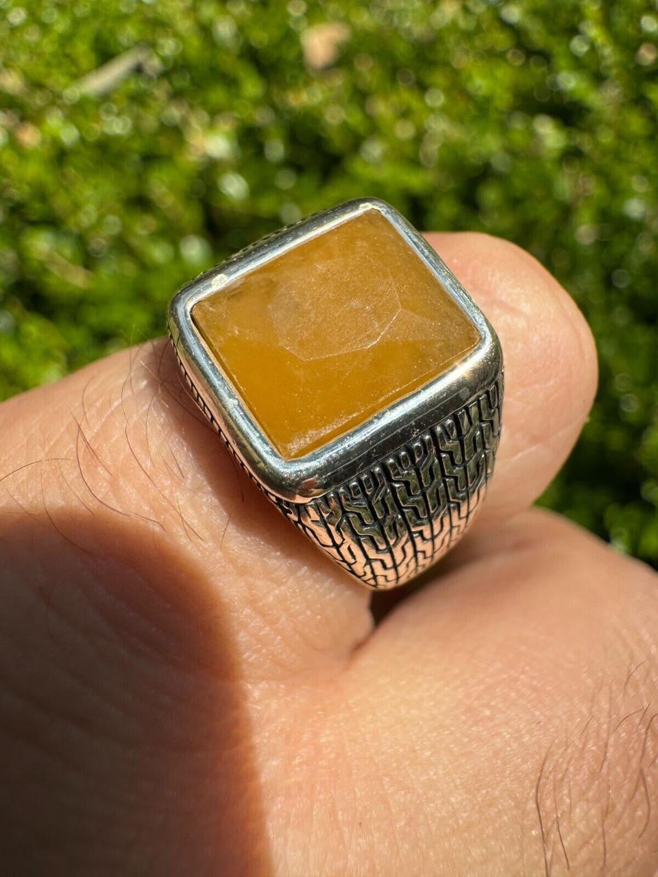 HarlemBling NYC Natural Canary Fate Ring - 925 Silver Oxidized - Genuine Yellow Sapphire Stone