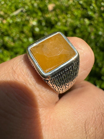 HarlemBling NYC Natural Canary Fate Ring - 925 Silver Oxidized - Genuine Yellow Sapphire Stone