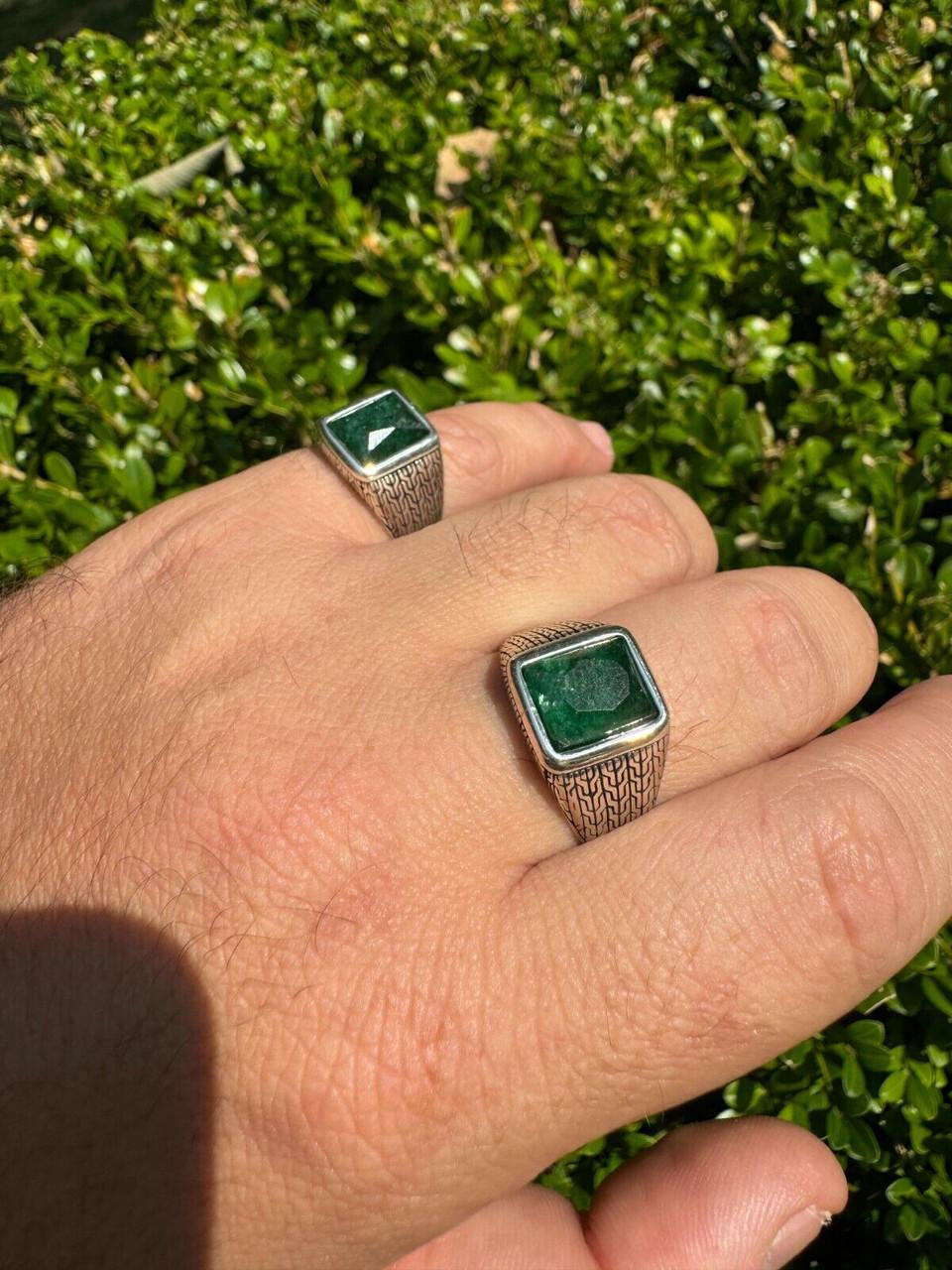 925 Silver Oxidized Natural Emerald Rings for Men – Harlembling