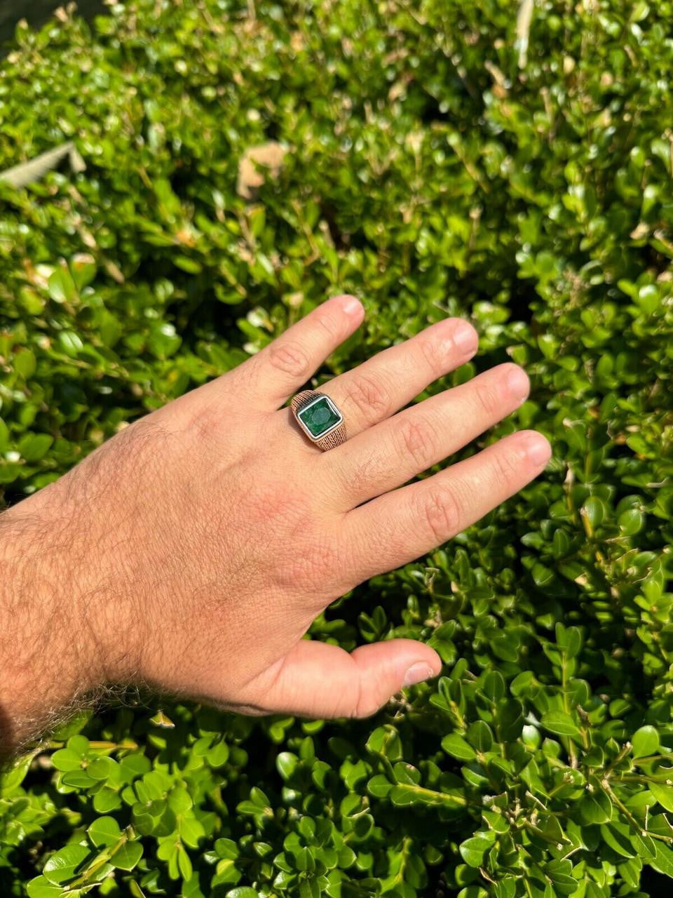 925 Silver Oxidized Natural Emerald Rings for Men – Harlembling