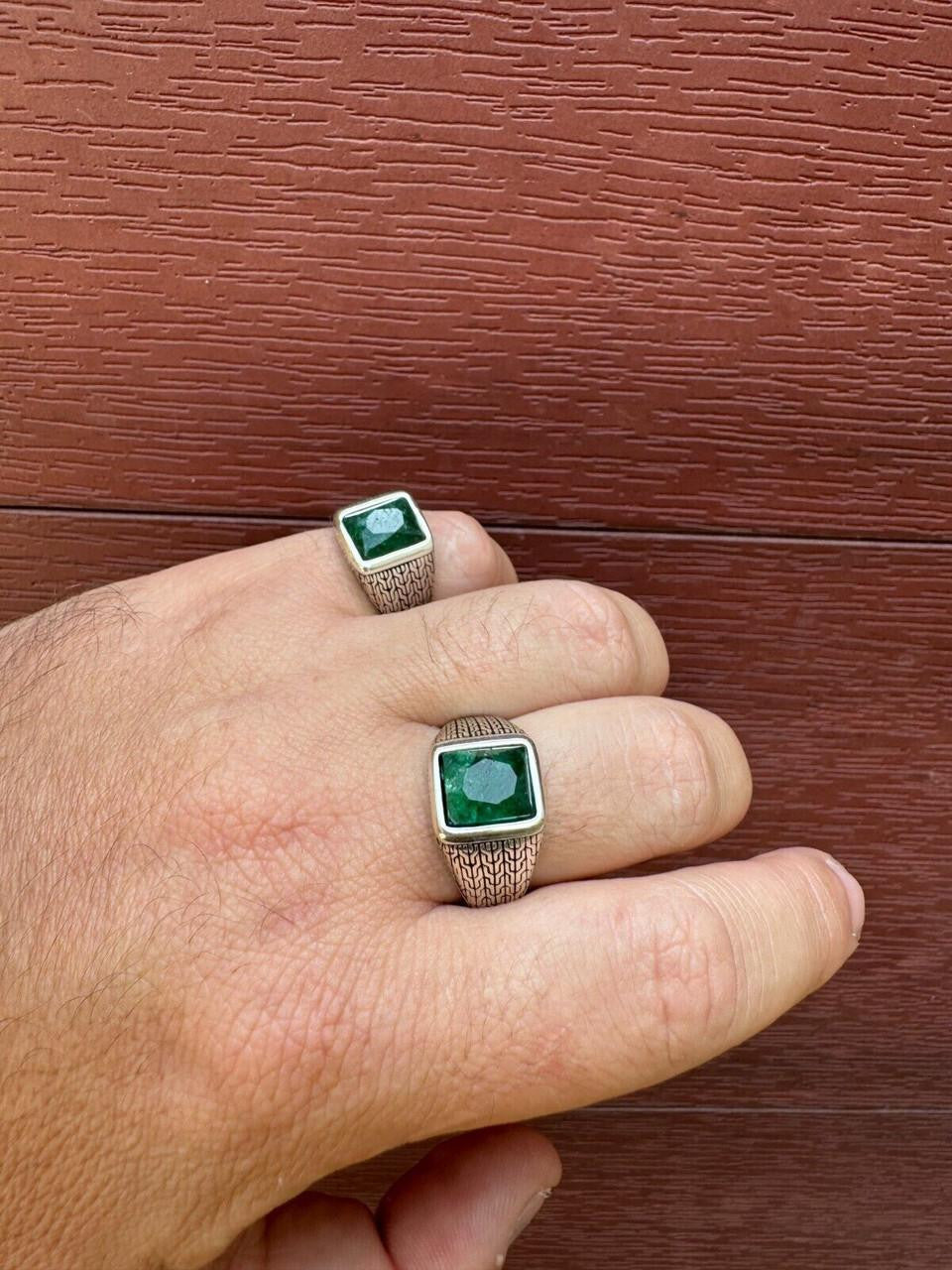 925 Silver Oxidized Natural Emerald Rings for Men – Harlembling