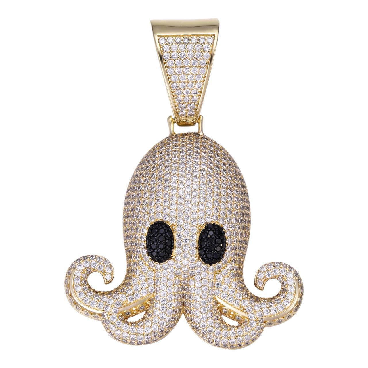 HarlemBling Octopus Emoji Pendant - 14k Gold Vermeil 925 Silver - CZ Stones - Large 2.25"