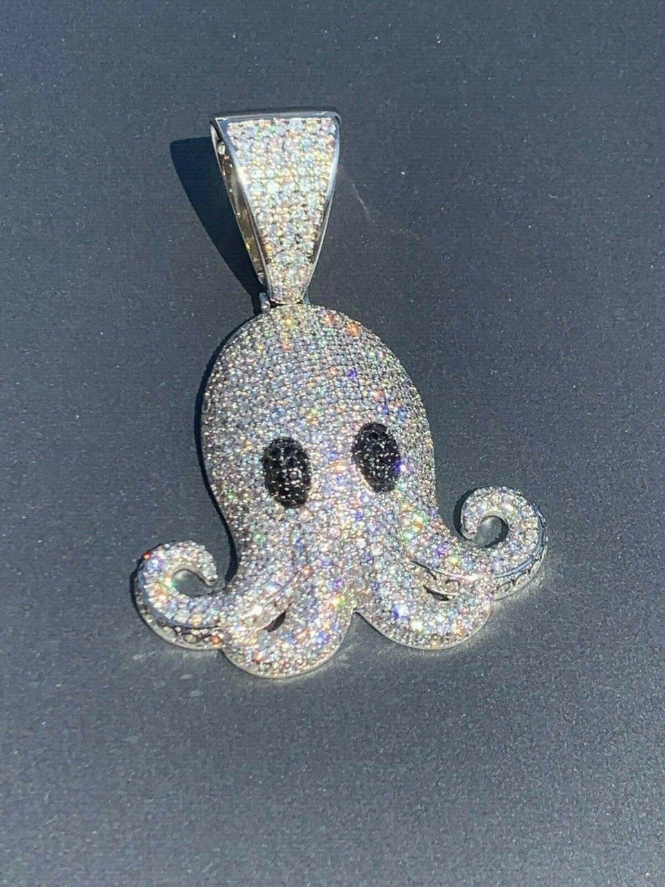 HarlemBling Octopus Emoji Pendant Solid 925 Sterling Silver ICY Diamond Hip Hop Piece Iced