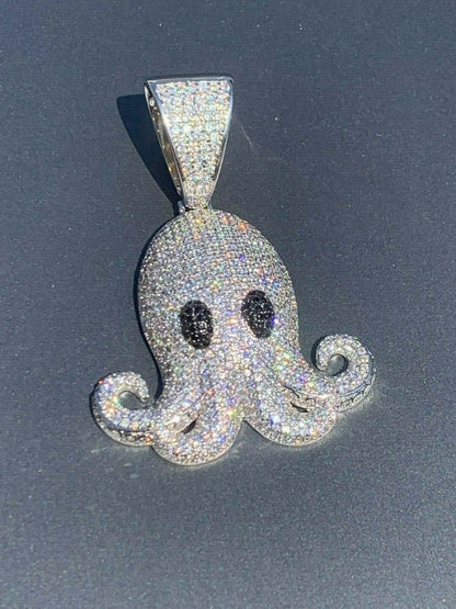 HarlemBling Octopus Emoji Pendant Solid 925 Sterling Silver ICY Diamond Hip Hop Piece Iced