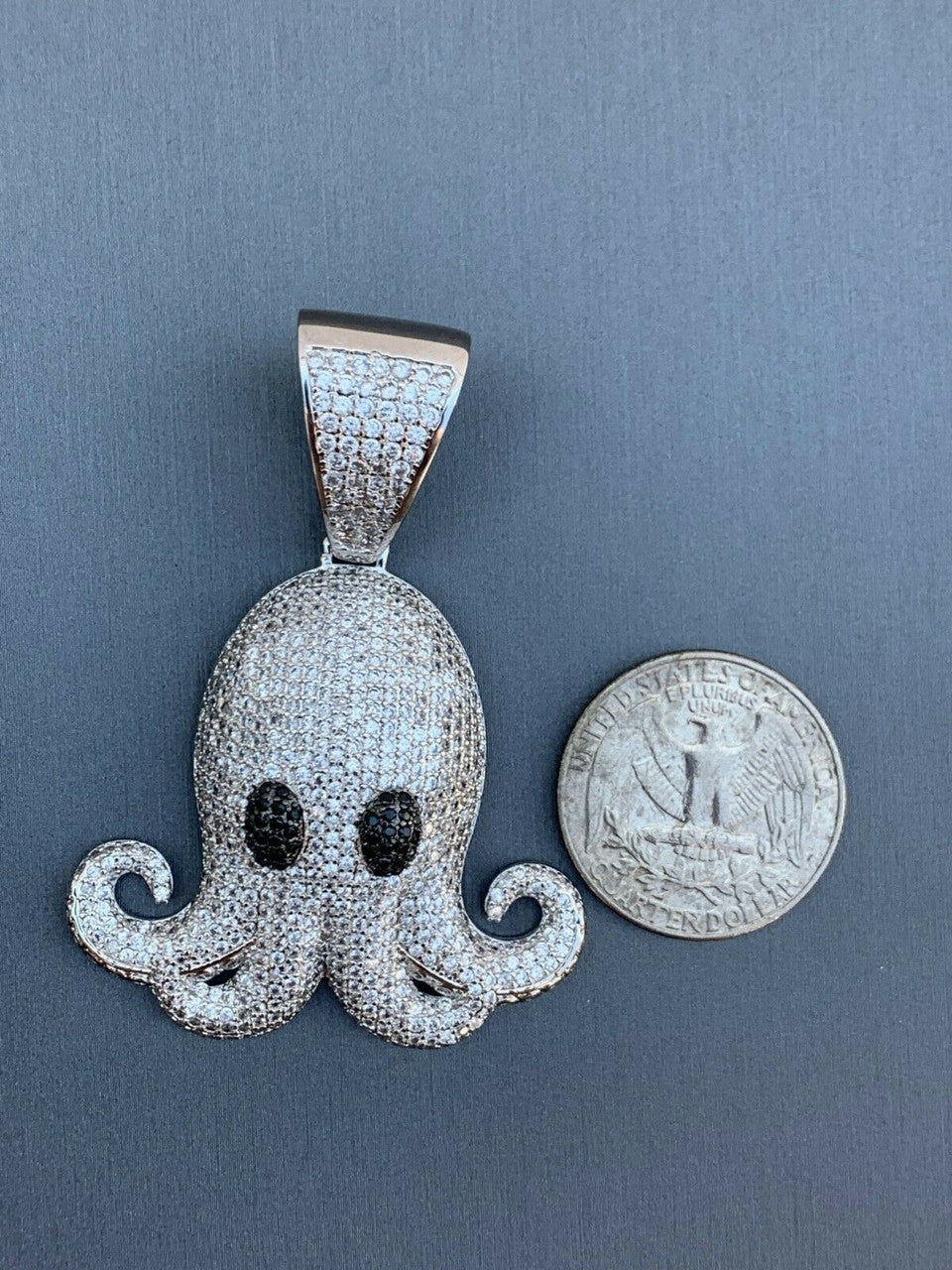 HarlemBling Octopus Emoji Pendant Solid 925 Sterling Silver ICY Diamond Hip Hop Piece Iced