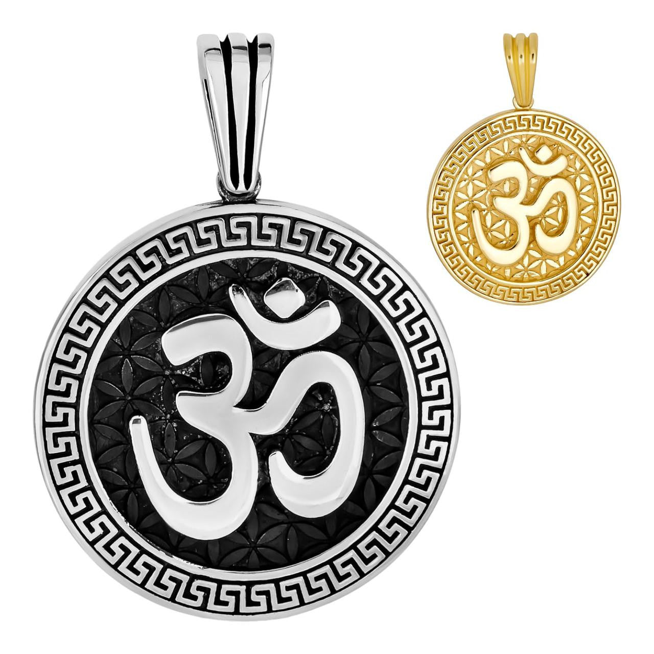 HarlemBling Ohn Hindu Aum Symbol of Oneness Pendant - 14k Gold Vermeil Or Oxidized 925 Silver - Small 1.5"