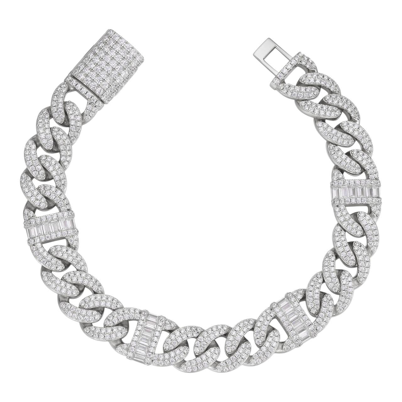 HarlemBling Old School Figarucci Cuban Link Bracelet Iced Out CZ Stones - 925 Silver - 13mm - 7-8.5"