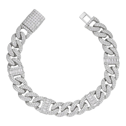 HarlemBling Old School Figarucci Cuban Link Bracelet Iced Out CZ Stones - 925 Silver - 13mm - 7-8.5"