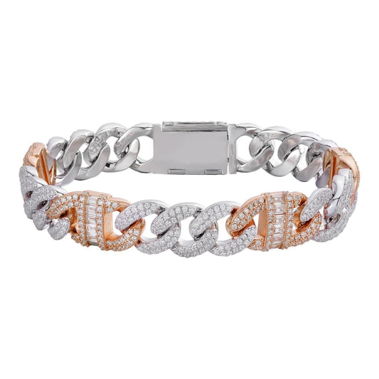HarlemBling Old School Figarucci Cuban Link Bracelet Iced Out CZ Stones - 925 Silver & Rose Gold Vermeil - 13mm - 7-8.5"