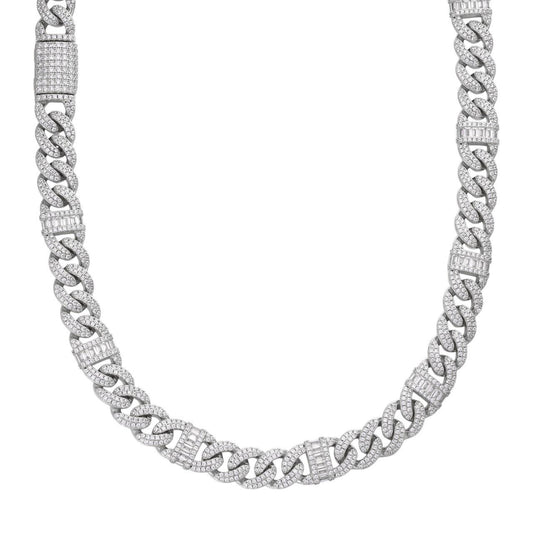 HarlemBling Old School Figarucci Cuban Link Chain Necklace Iced Out CZ Stones - 925 Silver - 13mm - 16"-30"