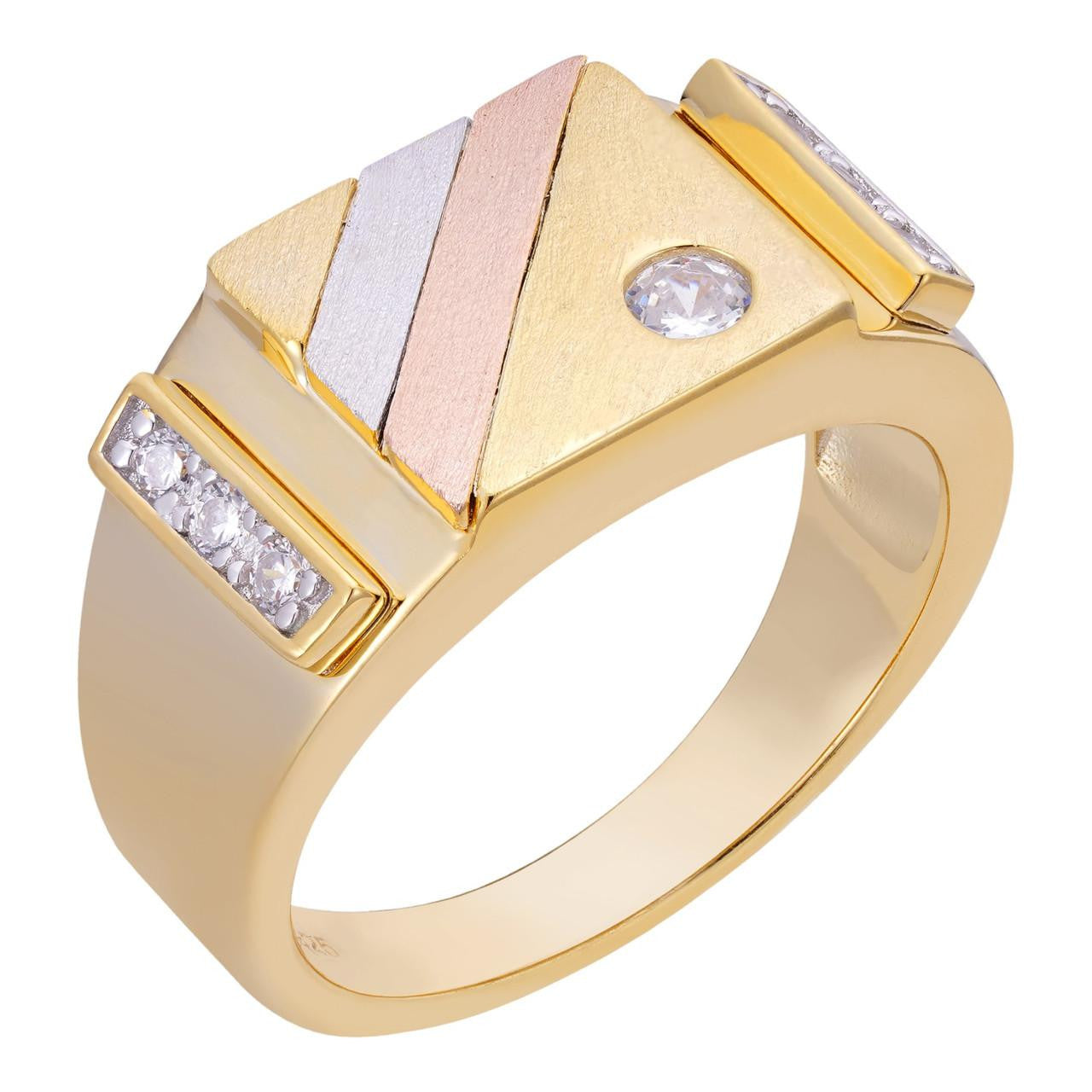 HarlemBling Old Timer Ring - 14k Gold Vermeil 925 Silver Two Tone - CZ Stones