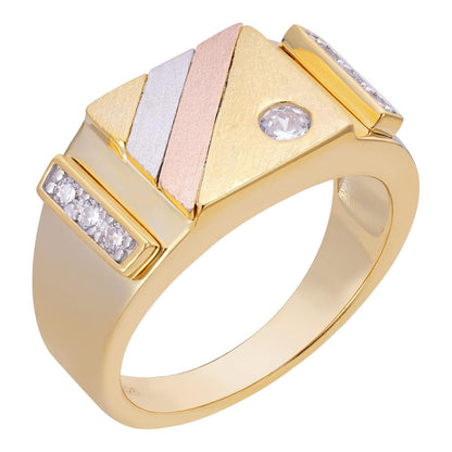 HarlemBling Old Timer Ring - 14k Gold Vermeil 925 Silver Two Tone - CZ Stones