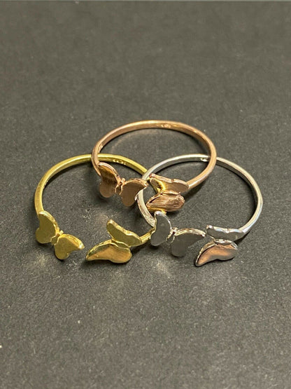 HarlemBling Open Butterfly Ring 925 Sterling Silver Or Yellow Rose Gold Finish Girls Ladies