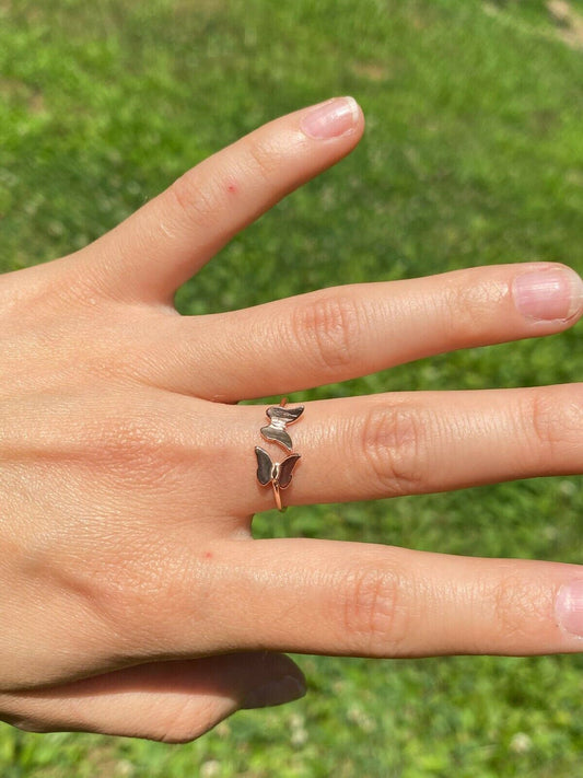 HarlemBling Open Butterfly Ring 925 Sterling Silver Or Yellow Rose Gold Finish Girls Ladies