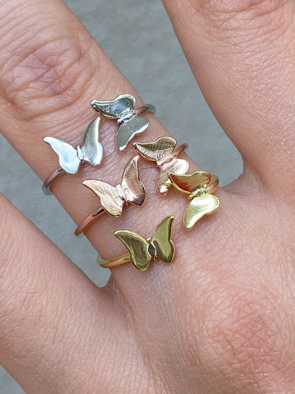HarlemBling Open Butterfly Ring 925 Sterling Silver Or Yellow Rose Gold Finish Girls Ladies