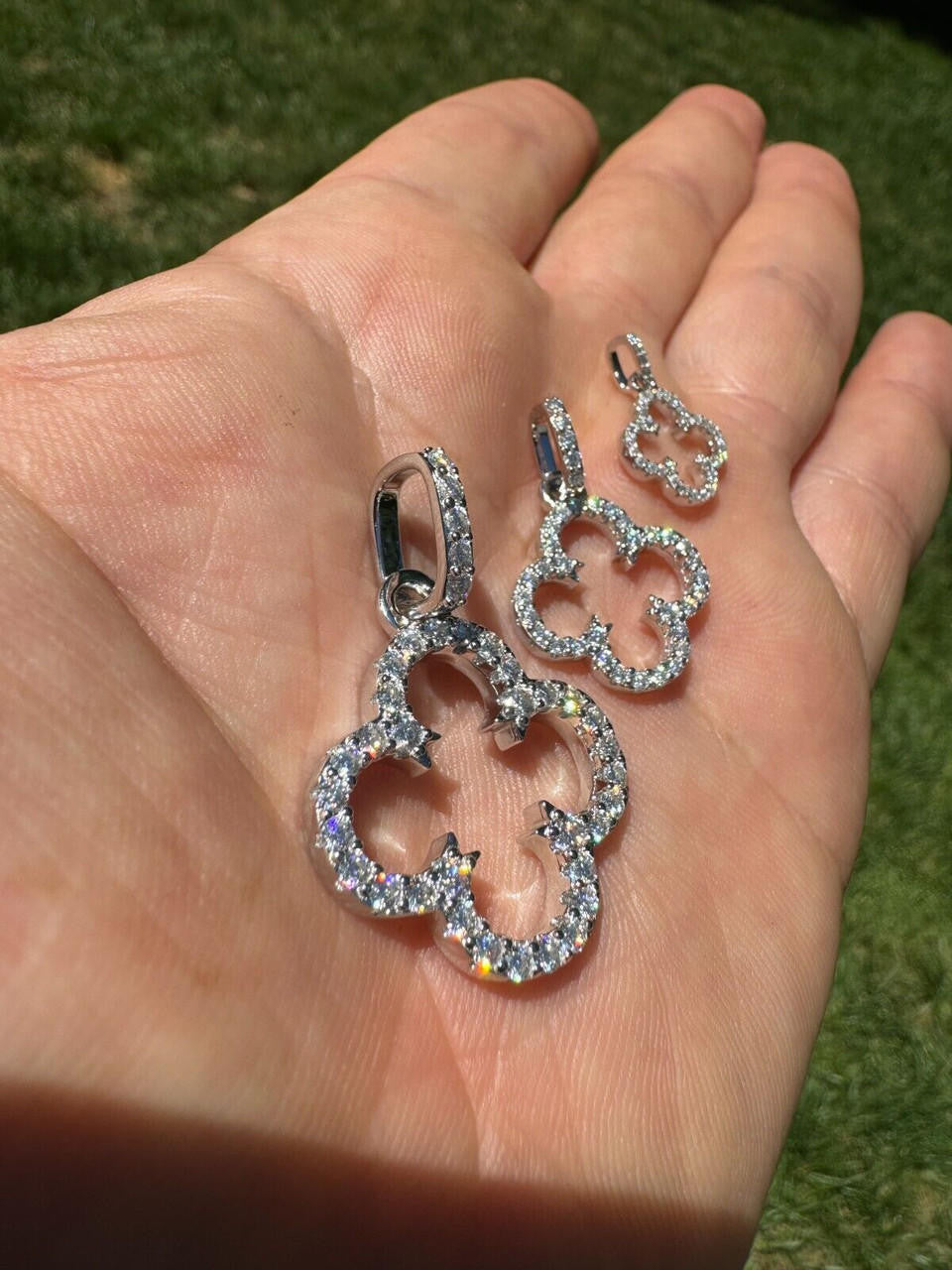 HarlemBling Open Clover Flower Pendant Iced MOISSANITE Real 925 Silver Necklace - 3 Sizes