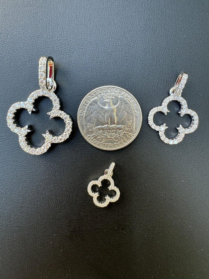 HarlemBling Open Clover Flower Pendant Iced MOISSANITE Real 925 Silver Necklace - 3 Sizes