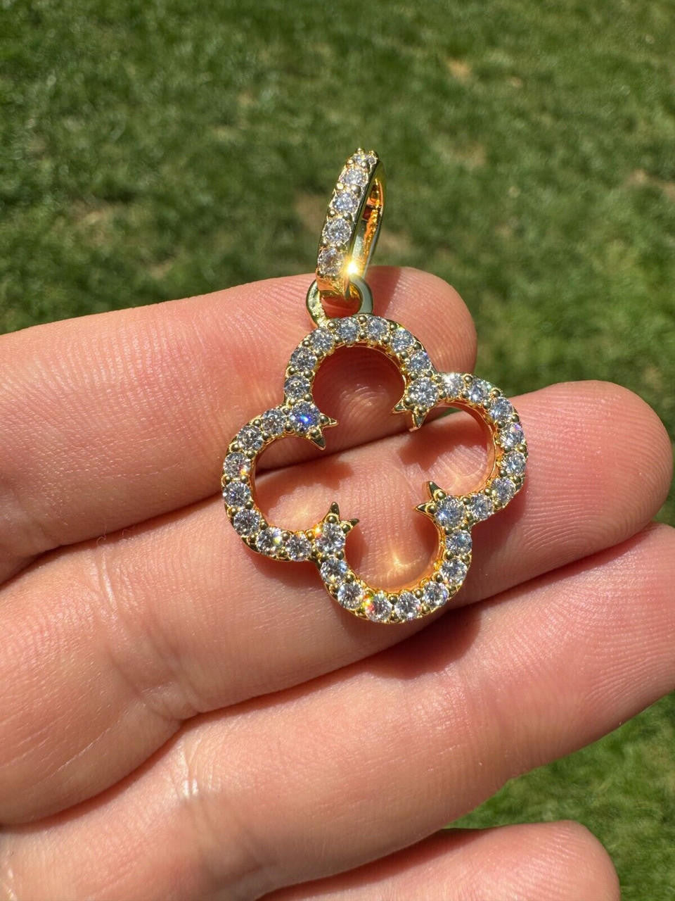 HarlemBling Open Clover Flower Pendant MOISSANITE 14k Gold Over 925 Silver Necklace - 3 Size