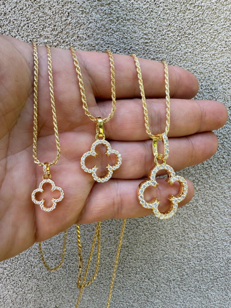 HarlemBling Open Clover Flower Pendant MOISSANITE 14k Gold Over 925 Silver Necklace - 3 Size