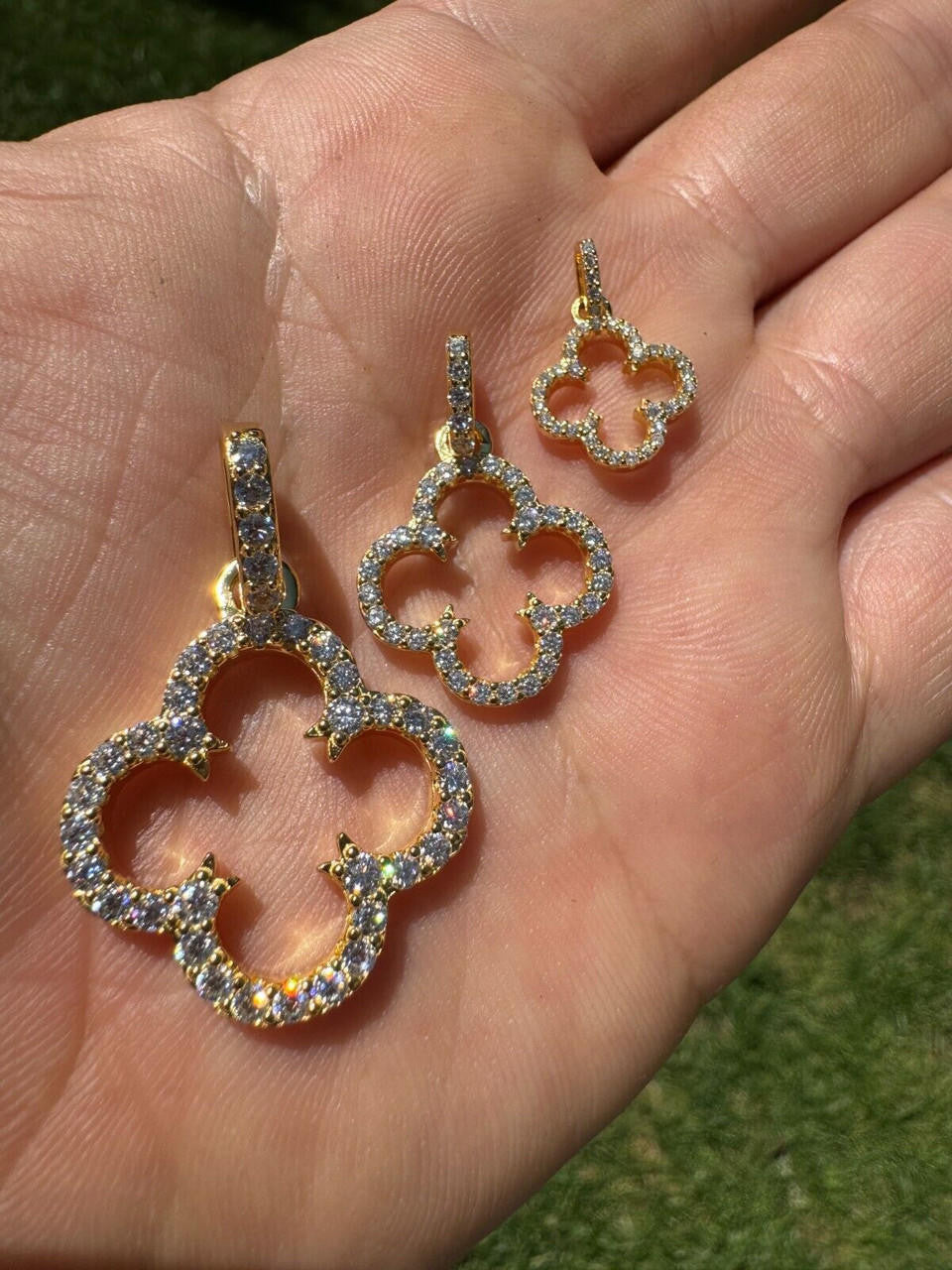 HarlemBling Open Clover Flower Pendant MOISSANITE 14k Gold Over 925 Silver Necklace - 3 Size