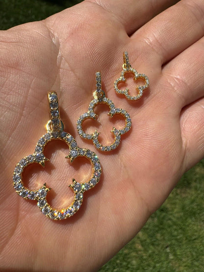 HarlemBling Open Clover Flower Pendant MOISSANITE 14k Gold Over 925 Silver Necklace - 3 Size