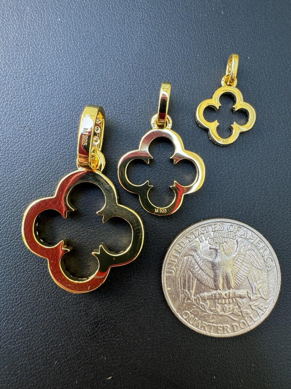 HarlemBling Open Clover Flower Pendant MOISSANITE 14k Gold Over 925 Silver Necklace - 3 Size