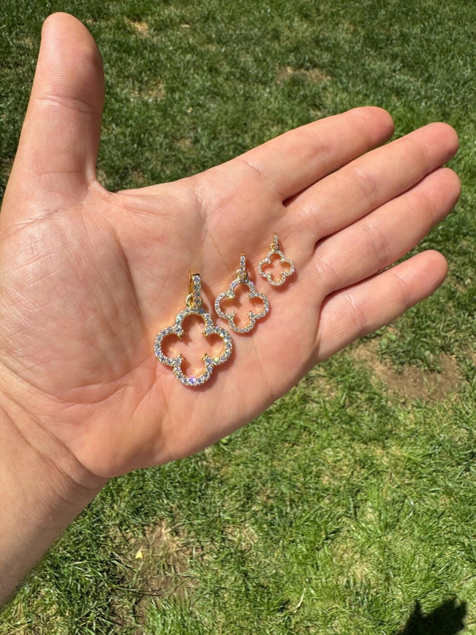 HarlemBling Open Clover Flower Pendant MOISSANITE 14k Gold Over 925 Silver Necklace - 3 Size