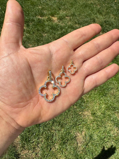 HarlemBling Open Clover Flower Pendant MOISSANITE 14k Gold Over 925 Silver Necklace - 3 Size