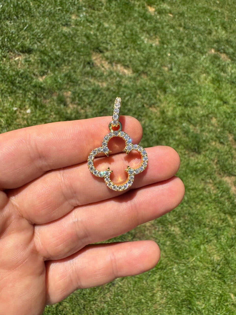 HarlemBling Open Clover Flower Pendant MOISSANITE 14k Gold Over 925 Silver Necklace - 3 Size