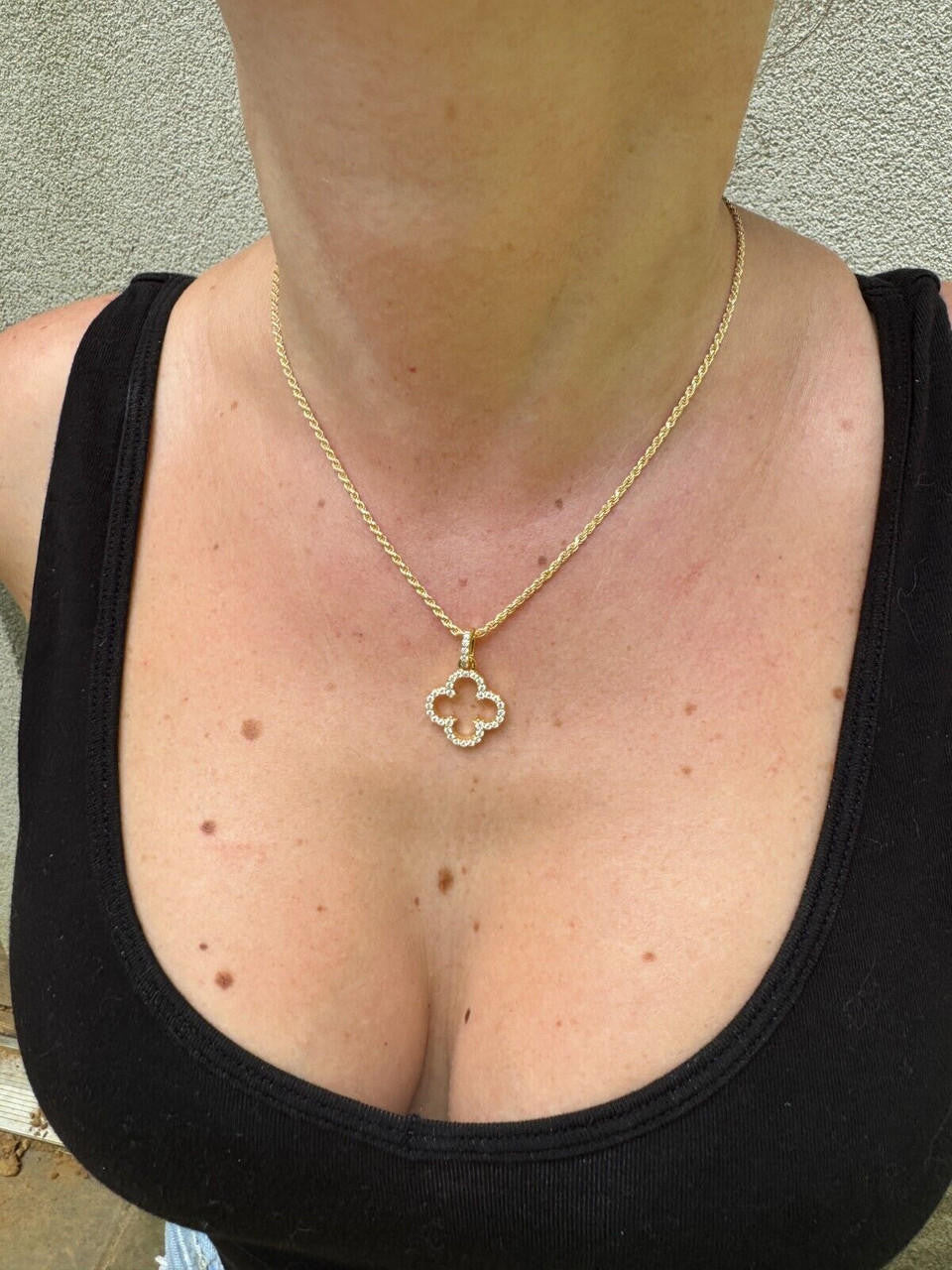 HarlemBling Open Clover Flower Pendant MOISSANITE 14k Gold Over 925 Silver Necklace - 3 Size