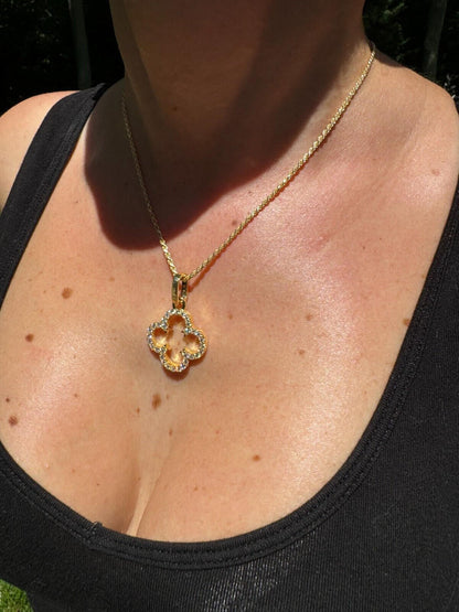 HarlemBling Open Clover Flower Pendant MOISSANITE 14k Gold Over 925 Silver Necklace - 3 Size