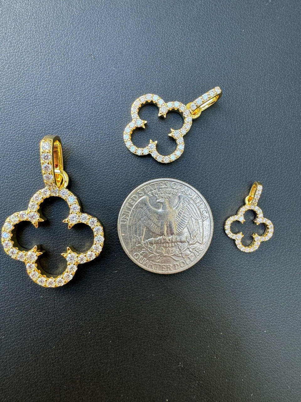 HarlemBling Open Clover Flower Pendant MOISSANITE 14k Gold Over 925 Silver Necklace - 3 Size