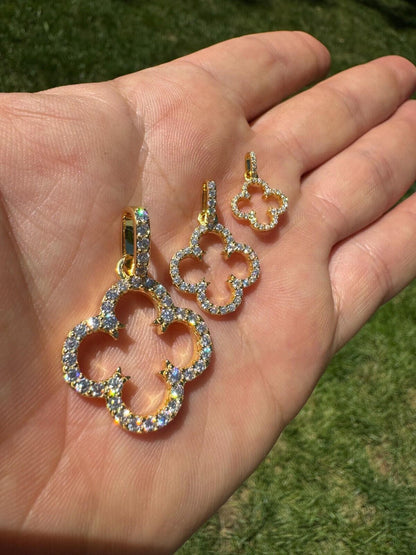 HarlemBling Open Clover Flower Pendant MOISSANITE 14k Gold Over 925 Silver Necklace - 3 Size