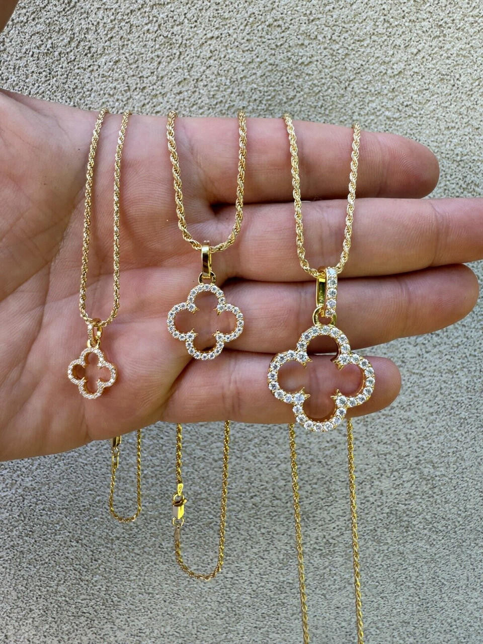 HarlemBling Open Clover Flower Pendant MOISSANITE 14k Gold Over 925 Silver Necklace - 3 Size