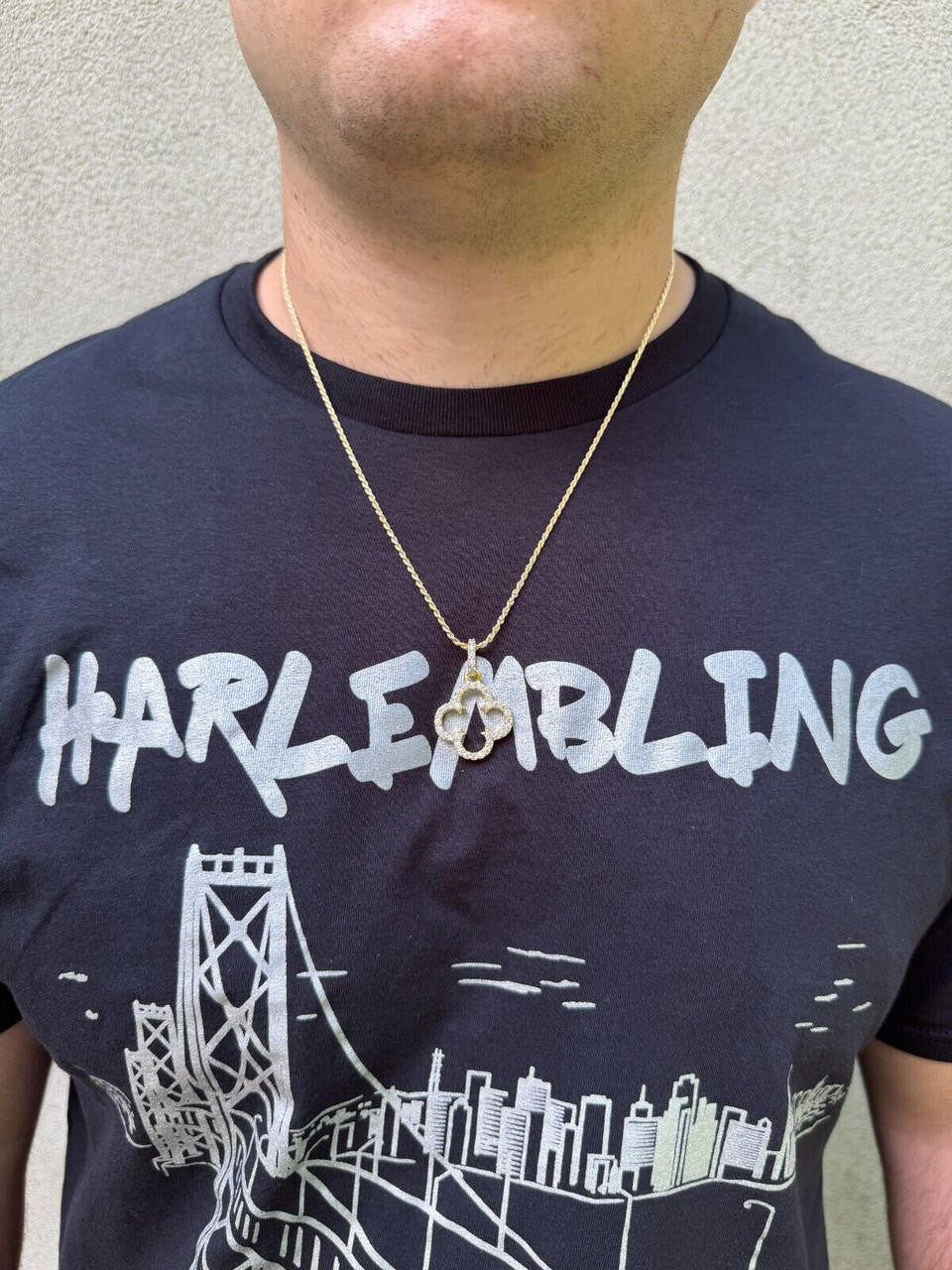 HarlemBling Open Clover Flower Pendant MOISSANITE 14k Gold Over 925 Silver Necklace - 3 Size