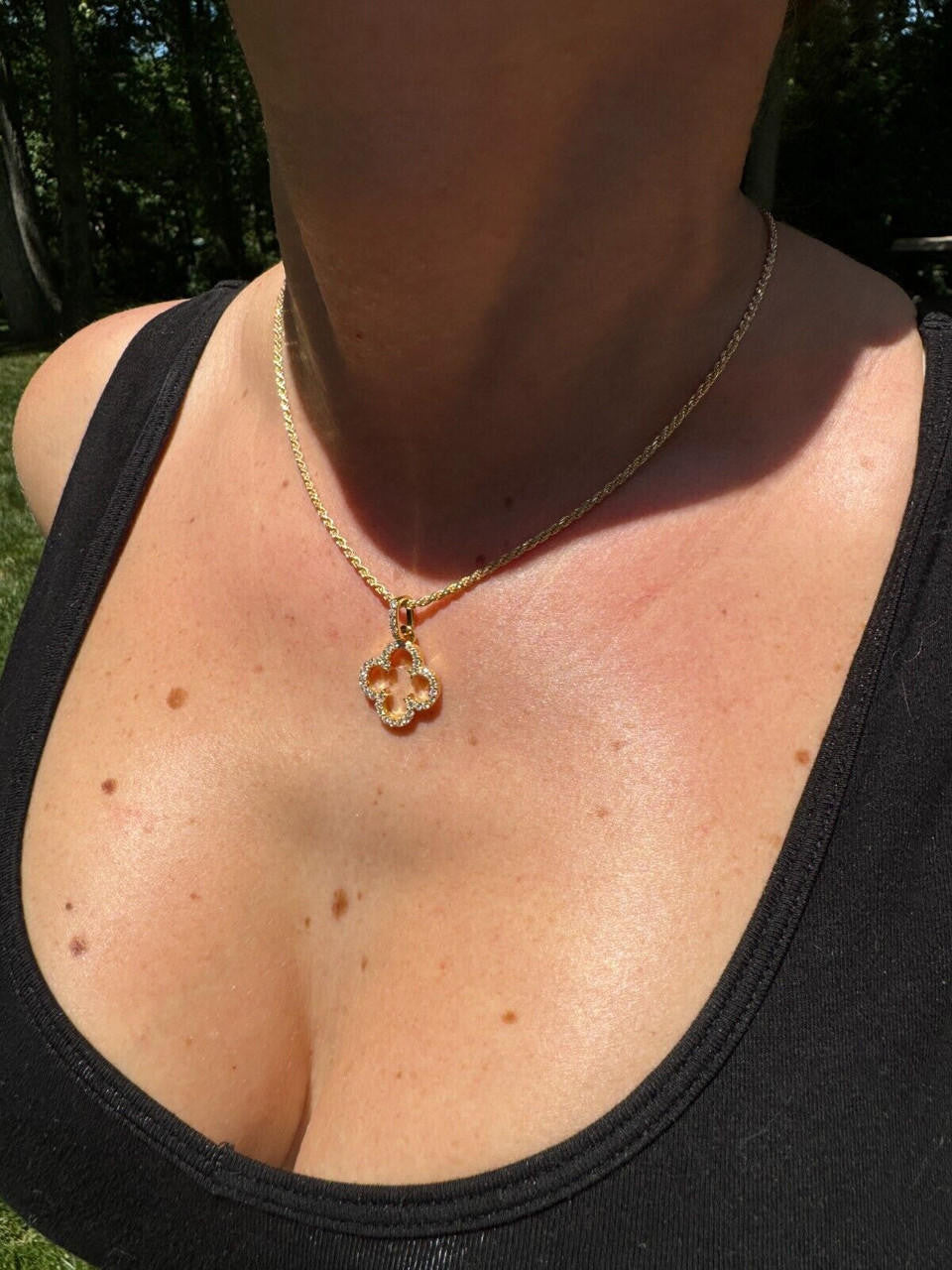 HarlemBling Open Clover Flower Pendant MOISSANITE 14k Gold Over 925 Silver Necklace - 3 Size