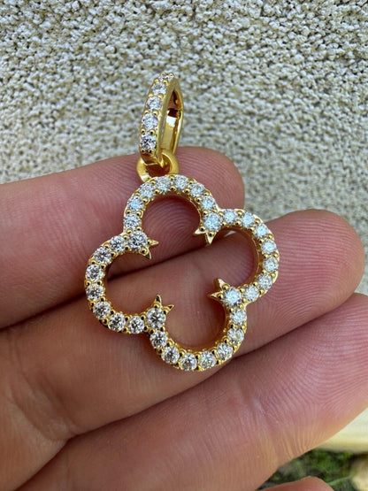 HarlemBling Open Clover Flower Pendant MOISSANITE 14k Gold Over 925 Silver Necklace - 3 Size