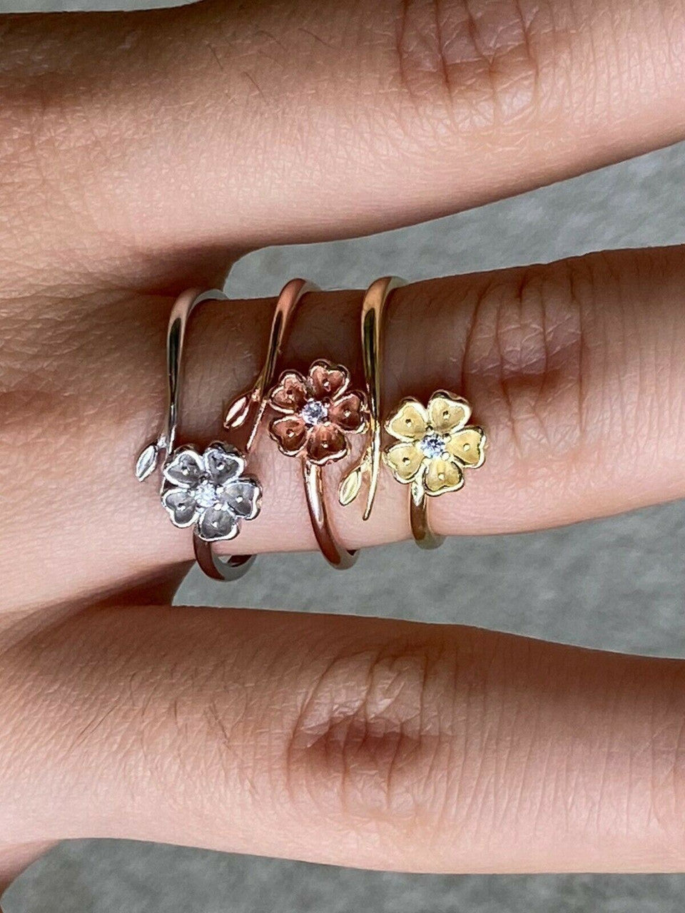 HarlemBling Open Flower Rose Ring Diamond 925 Sterling Silver Or Yellow Rose Gold Finish