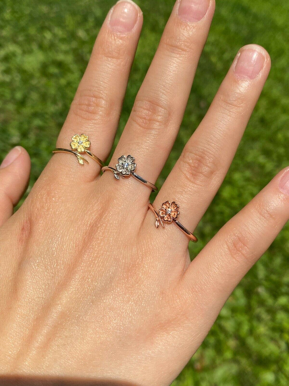 HarlemBling Open Flower Rose Ring Diamond 925 Sterling Silver Or Yellow Rose Gold Finish